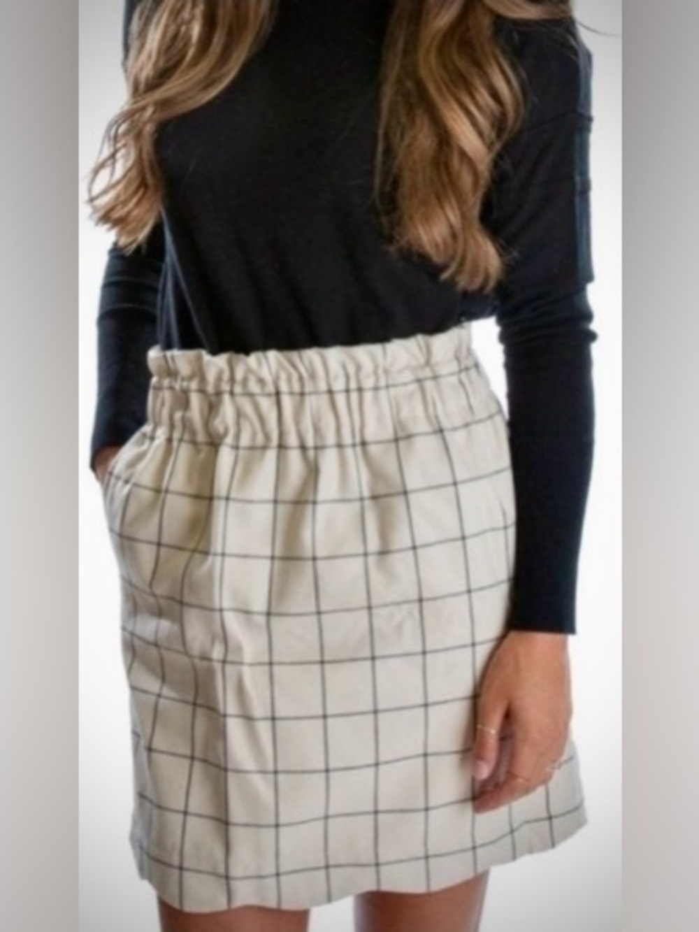 Lauren James Scalloped Window Pane Flannel Mini Skirt S White Black